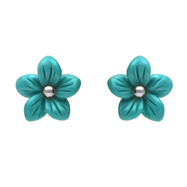 00147059 C W Sellors Sterling Silver Turquoise Large Tuberose Pansy Stud Earrings, E2153.