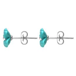 00147059 C W Sellors Sterling Silver Turquoise Large Tuberose Pansy Stud Earrings, E2153.