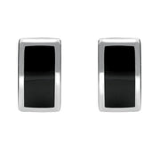 00069710 C W Sellors Silver Whitby Jet Curved Oblong Stud Earrings. E819