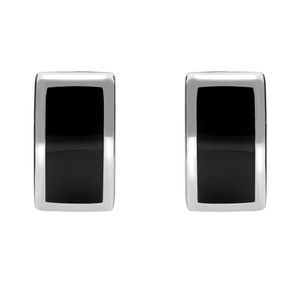 00069710 C W Sellors Silver Whitby Jet Curved Oblong Stud Earrings. E819