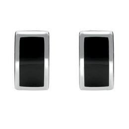 00069710 C W Sellors Silver Whitby Jet Curved Oblong Stud Earrings. E819
