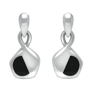 00074260 C W Sellors Sterling Silver Whitby Jet Freeform Pentagon Drop Earrings. E345