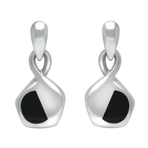 00074260 C W Sellors Sterling Silver Whitby Jet Freeform Pentagon Drop Earrings. E345