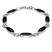 00087518 Sterling Silver Whitby Jet Long Oval Bracelet. B187