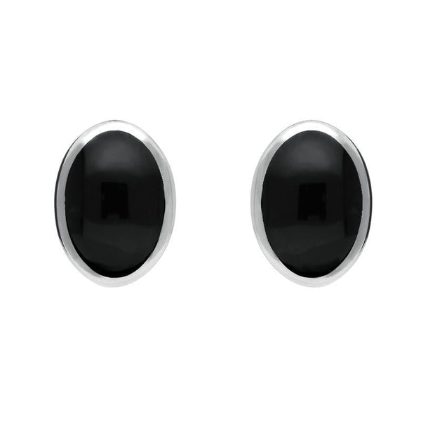 00069563 C W Sellors Silver Whitby Jet Oval Stud Earrings, E098