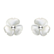 00126550 C W Sellors Sterling Silver White Mother of Pearl Tuberose Clover Stud Earrings, E2159.