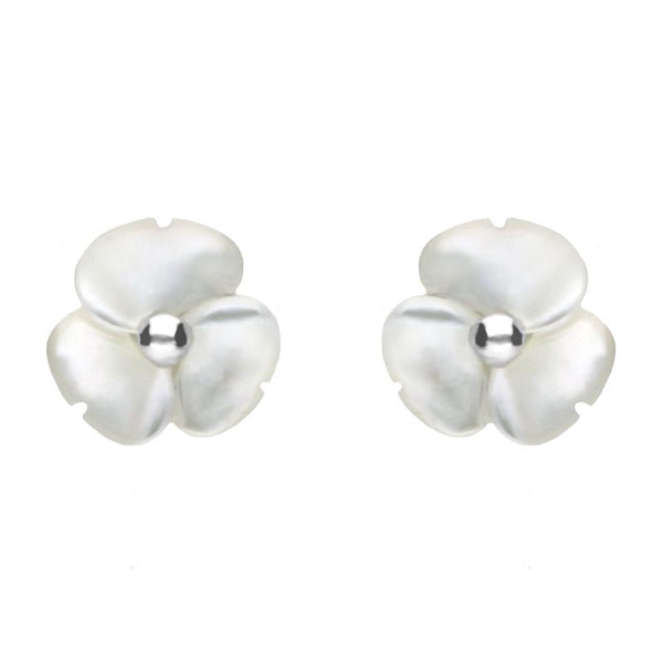 00126550 C W Sellors Sterling Silver White Mother of Pearl Tuberose Clover Stud Earrings, E2159.