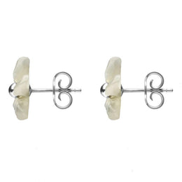 00126556 C W Sellors Sterling Silver White Mother of Pearl Tuberose Pansy Stud Earrings, E2152.