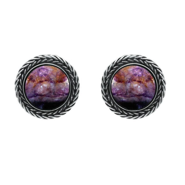 Sterling Silver Blue John Foxtail Round Stud Earrings. E1456.