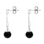 00073995 C W Sellors Silver Whitby Jet 8mm Bead Twist Drop Earrings, E1481.