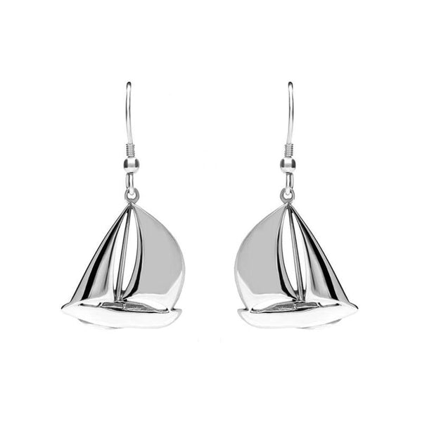 00073180 C W Sellors Sterling Silver Regatta Small Sail Boat Drop Earrings, E1386.