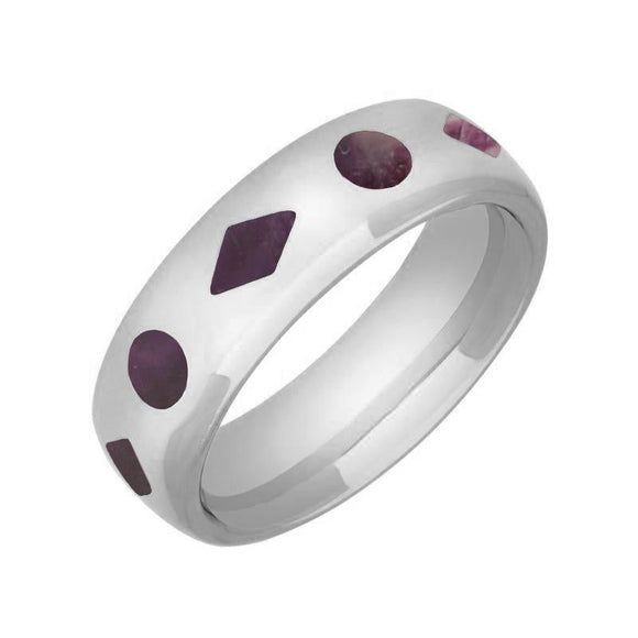 00133166 C W Sellors Sterling Silver Blue John Diamond aand Dot Pattern 8mm Wedding Band Ring, R583.