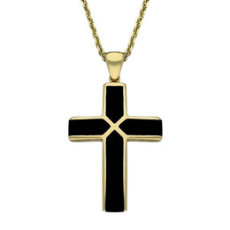 Whitby Jet Pendant Cross Large 9 ct Yellow Gold