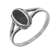 Whitby Jet Ring Oval Split Shoulder Silver R116