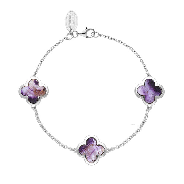 Sterling Silver Blue John Bloom Four Leaf Clover Chain Bracelet