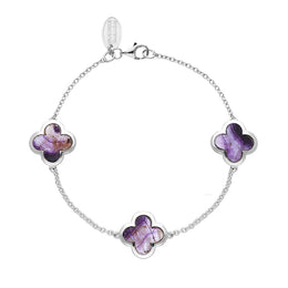 Sterling Silver Blue John Bloom Four Leaf Clover Chain Bracelet