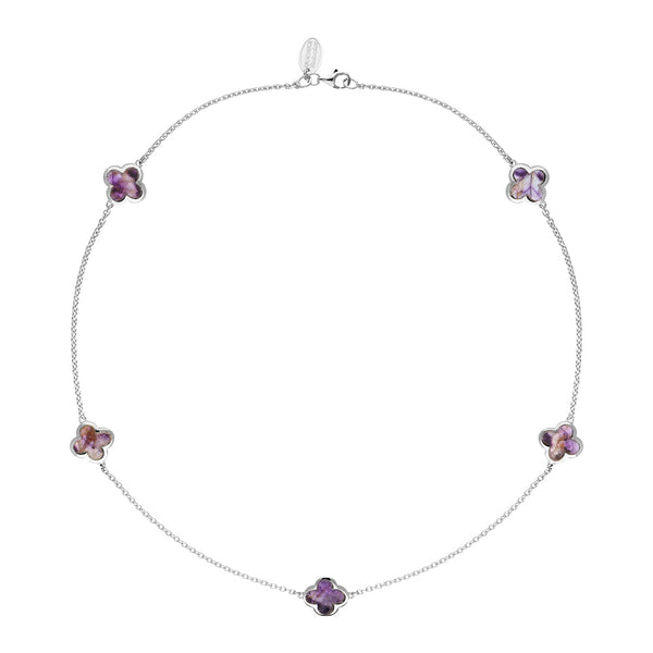 Sterling Silver Blue John Bloom Four Leaf Clover Long Necklace