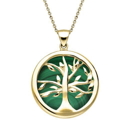 Yellow Gold¬†Malachite Medium Round Tree of Life Necklace, P3441