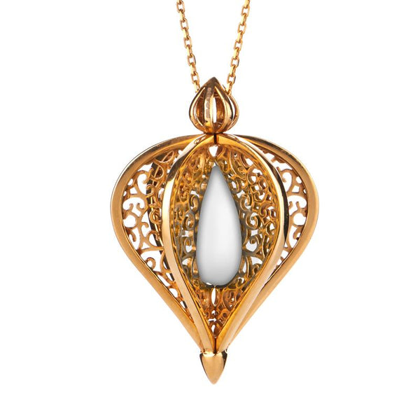 Yellow Gold Vermeil Bauxite Flore Filigree Droplet Necklace P2330C