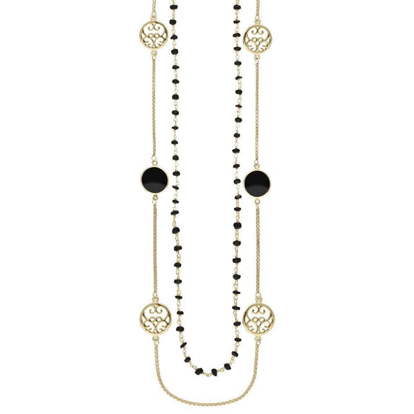 Yellow Gold Whitby Jet Flore Filigree Row Necklace, N1130