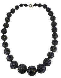 00123708 W Hamond Necklet Antique Jet Chunky Carved Graduated Round Beaded NUNQ0001176