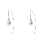 9ct White Gold Turquoise Star Disc Drop Earrings, E1371.
