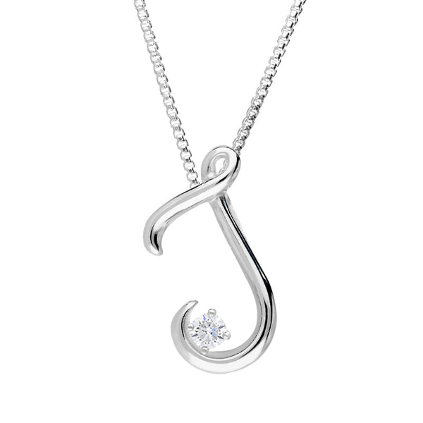 Love Letters 9ct White Gold 0.10ct Diamond Initial J Necklace