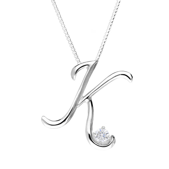 Love Letters 9ct White Gold 0.10ct Diamond Initial K Necklace