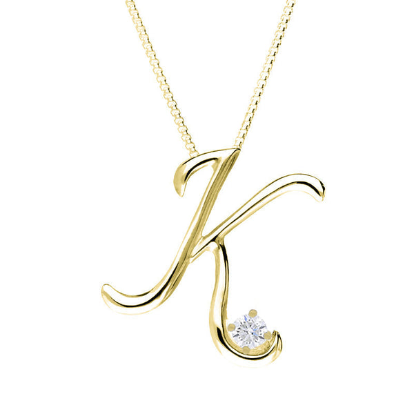 Love Letters 9ct Yellow Gold 0.10ct Diamond Initial K Necklace
