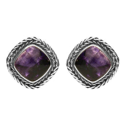 Silver Blue John Cushion Foxtail Earrings. E1841.