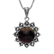 Sterling Silver Blue John Marcasite Round Beaded Point Edge Necklace. P2127.