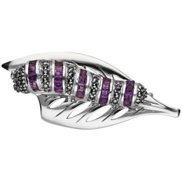 Sterling Silver Marcasite Amethyst Garnet House Style Caterpillar Brooch M342