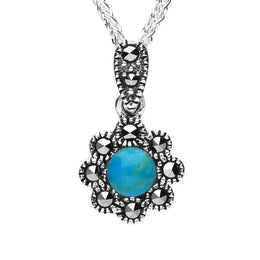 Sterling Silver Turquoise Marcasite Round Bead Edge Two Piece Set