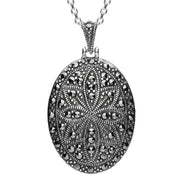 Sterling Silver Blue John Marcasite Oval Star Back Necklace. p2152.