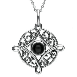 Sterling Silver Whitby Jet Four Point Cross Necklace. P2551.