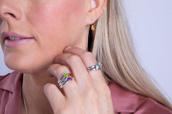 Sterling Silver Stepping Stones Patterned Stacking Ring