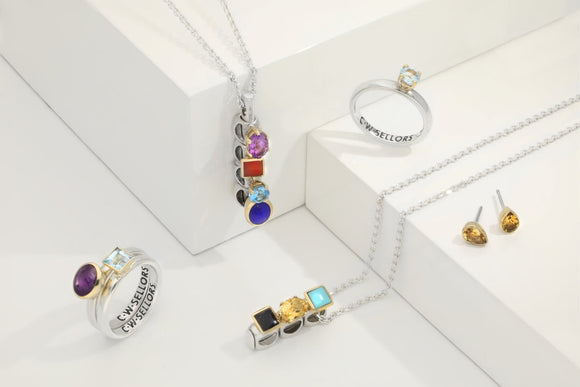 9ct Yellow Gold Sterling Silver Turquoise Stepping Stones Round Stud Earrings