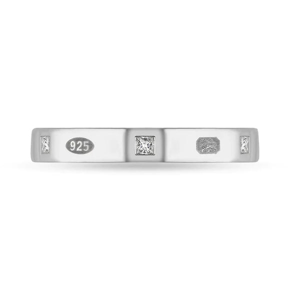 Sterling Silver 0.09ct Diamond Queen's Jubilee Hallmark Princess Cut 3mm Ring D