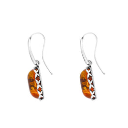 Sterling Silver Amber Oval Butterfly Edge Earrings