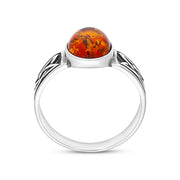 Sterling Silver Amber Celtic Band Ring