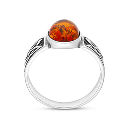 Sterling Silver Amber Celtic Band Ring