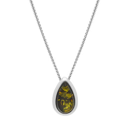 Sterling Silver Amber Framed Pear Shaped Necklace, P1645.