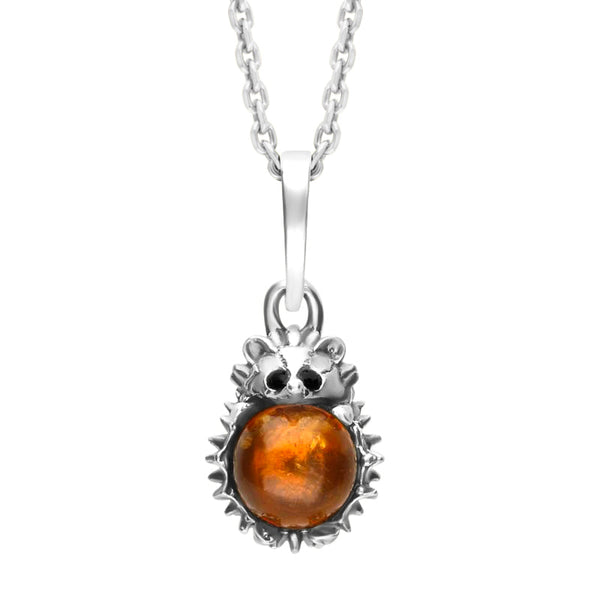 Sterling Silver Amber Tiny Hedgehog Necklace, P3356