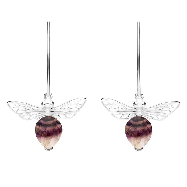 Sterling Silver Blue John Bee Small Hook Earrings, E2438.