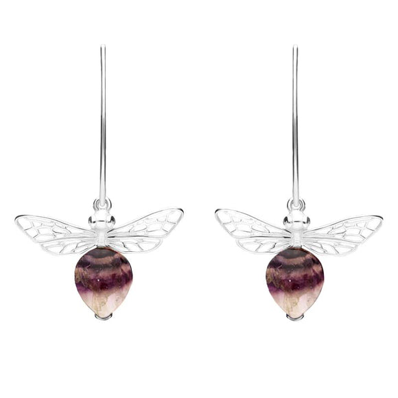 Sterling Silver Blue John Bee Small Hook Earrings, E2438.