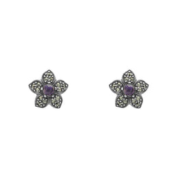 Sterling Silver Blue John Marcasite Flower Stud Earrings D E1696