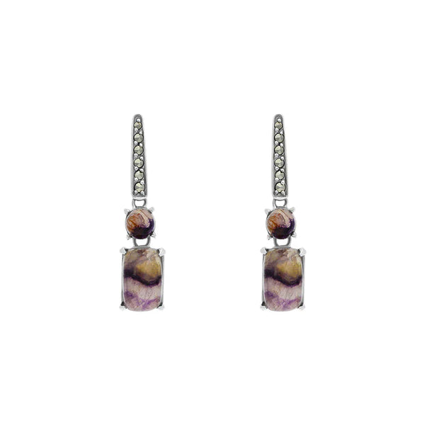 Sterling Silver Blue John Marcasite Oblong Drop Earrings