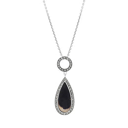 Sterling Silver Blue John Marcasite Pear Drop T-Bar Necklace, N914.