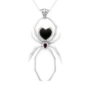 Sterling Silver Whitby Jet Garnet Spider Pendant Necklace D P2822