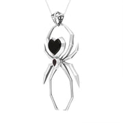 Sterling Silver Whitby Jet Garnet Spider Pendant Necklace